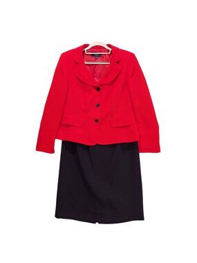 New With Tags Jones Wear Womens 12 Suit Dark Blue Midi Skirt Set Jacket Red slit